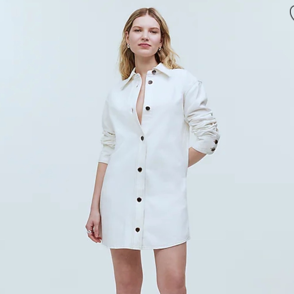Madewell White Button-Front Mini Shirt Dress